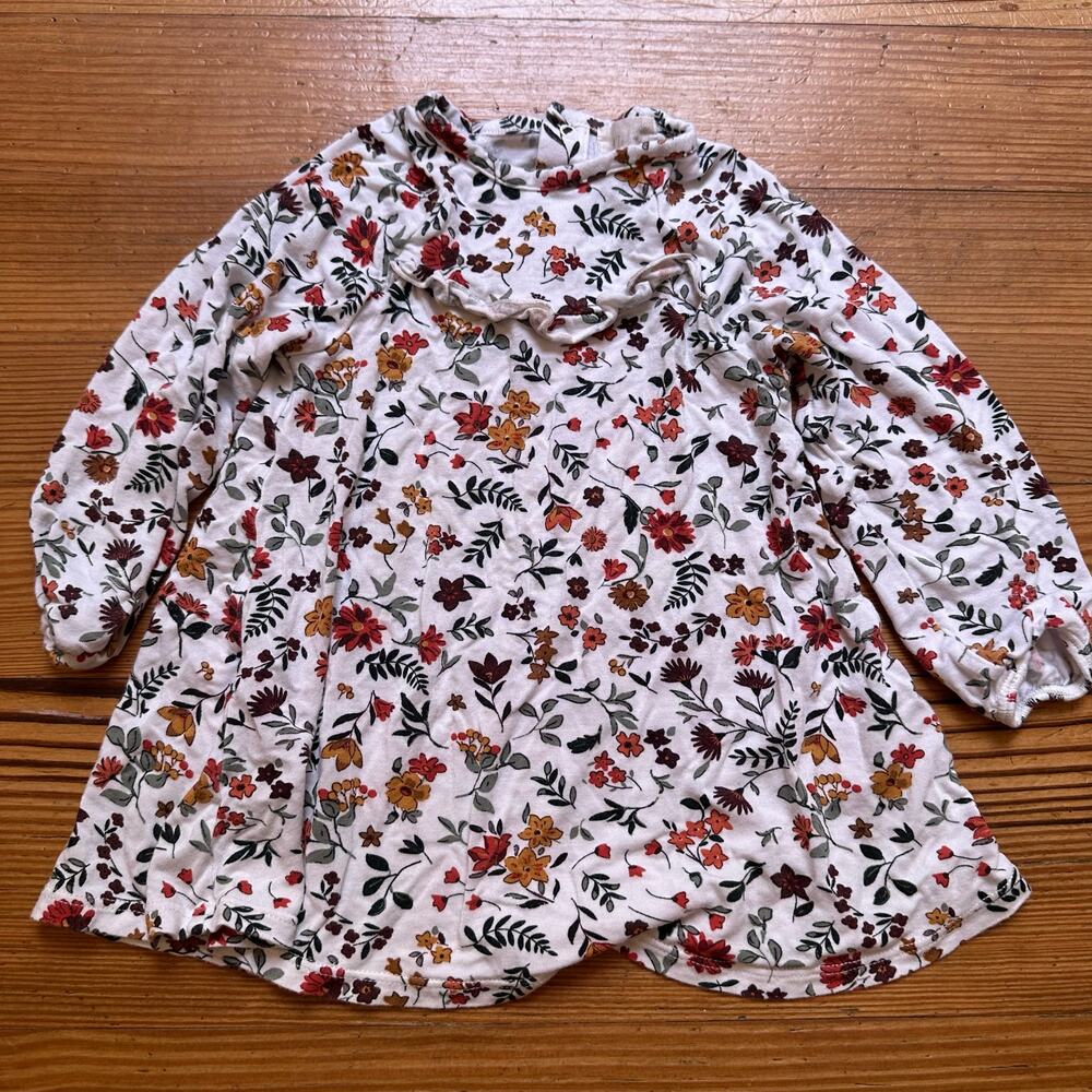 Tullabee white fall‎ floral long sleeve ruffle bamboo viscose dress SIZE 6M